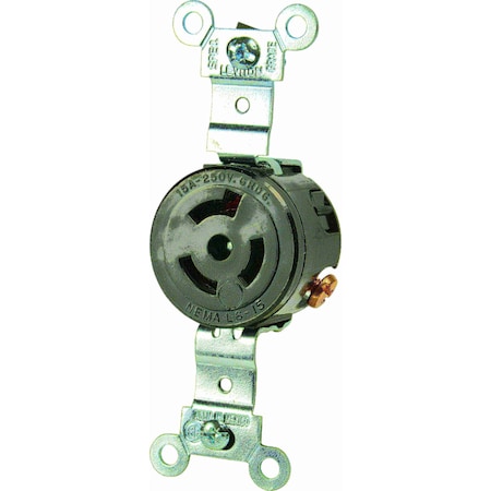 Marinco Locking Receptacle, L6-15R, 15 A, 250V AC, 2 Pole, Black, White 4560